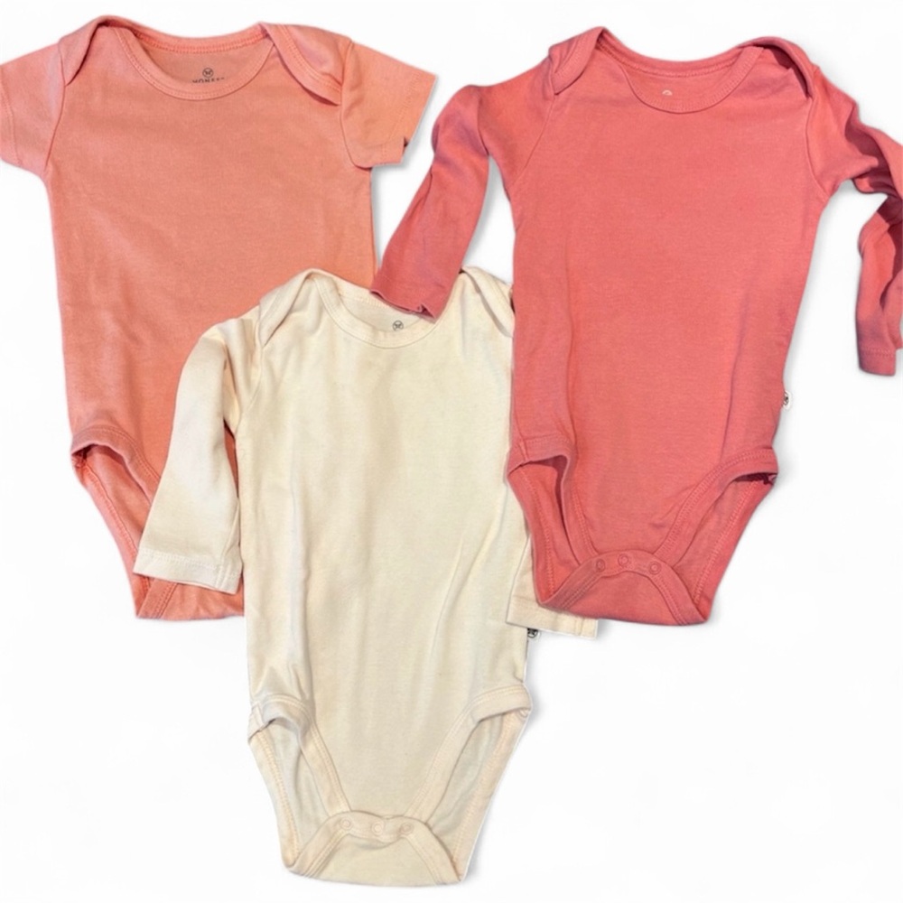 GUC - Honest Company Trio of Pink Organic Cotton Onesies (6-9 months)